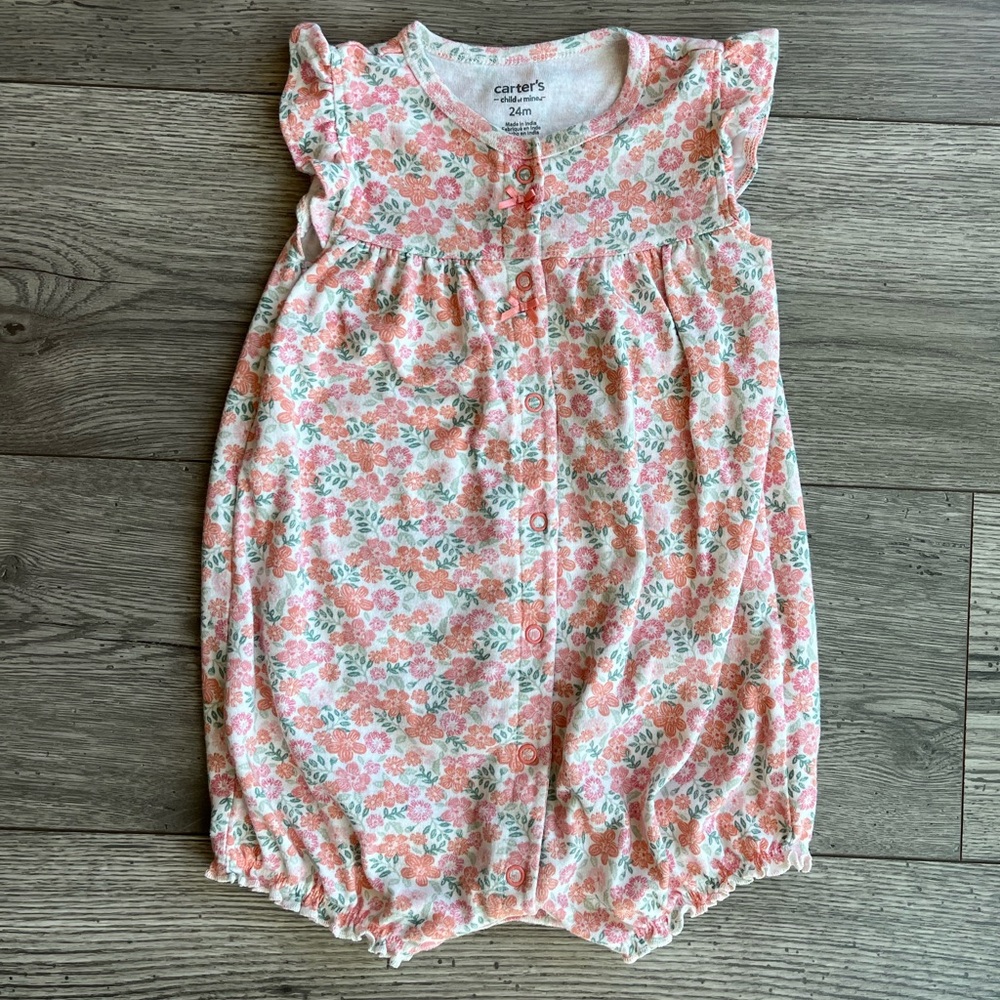 Carter’s Child Of Mine Floral Baby Toddler Girl Romper Flutter Sleeve 24 Month